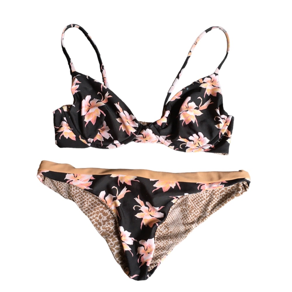 Acacia Swimwear Floral Bikini - Black and Pink